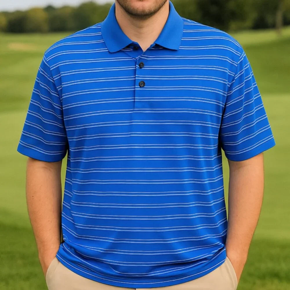 Adidas Golf‎ Polo Shirt Men’s XL Blue Striped Short Sleeve CLIMACOOL Performance